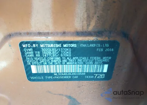 2018 Mitsubishi Mirage Se z USA, uszkodzony, nr VIN ML32A4HJ9JH010588